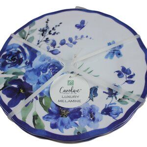 Caroline Blue White Floral Flower Luxury Melamine 9" Plate Set of 4 Salad NWT
